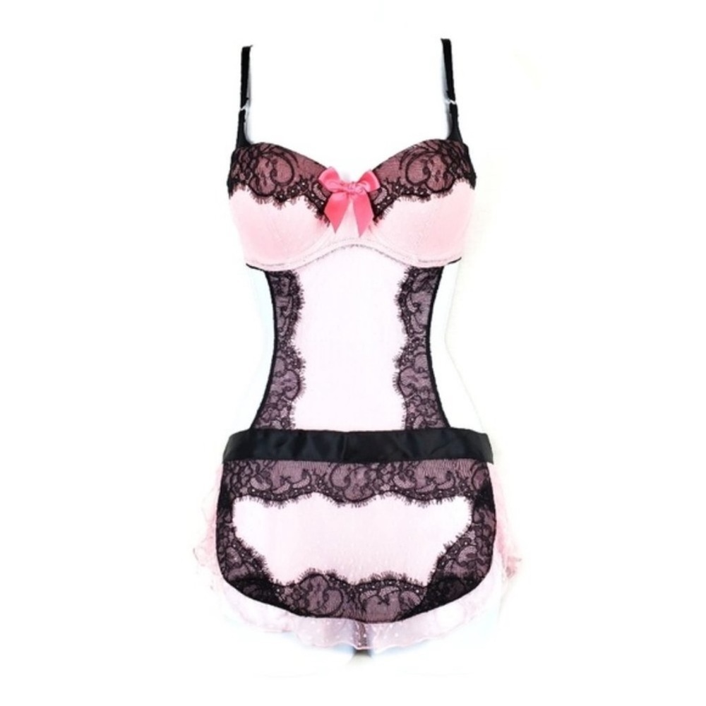 VICTORIA’S SECRET Pink and Black Mesh Lace Apron Lingerie